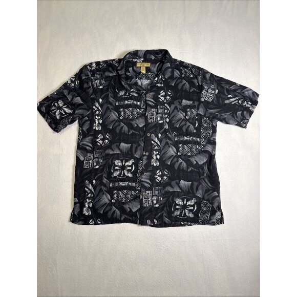 Caribbean Joe Other - Caribbean JOE Men's Size XL Black White Rayon Button Down SS Hawaiian Shirt
